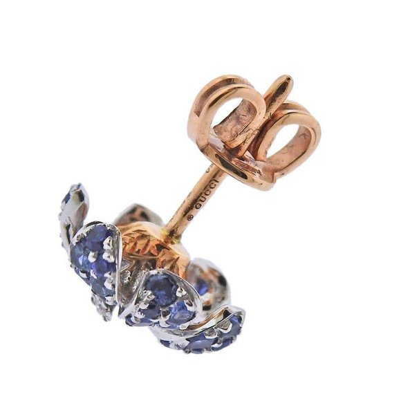 Gucci Flora Orchid Gold Diamond Sapphire Stud Earr - Picture 4 of 8